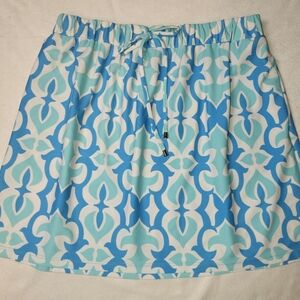 Jude Connally Patterned Skirt Women's Size XL White Blue Stretchy Elastic Waist